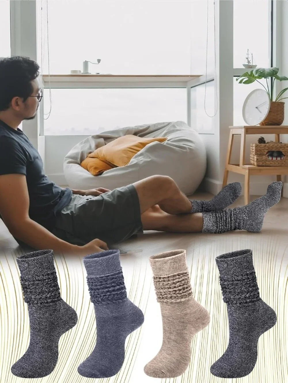 🧦Women's Black Brown 4 Pairs Neon Slouch Socks Scrunch Socks Athletic Slouchy